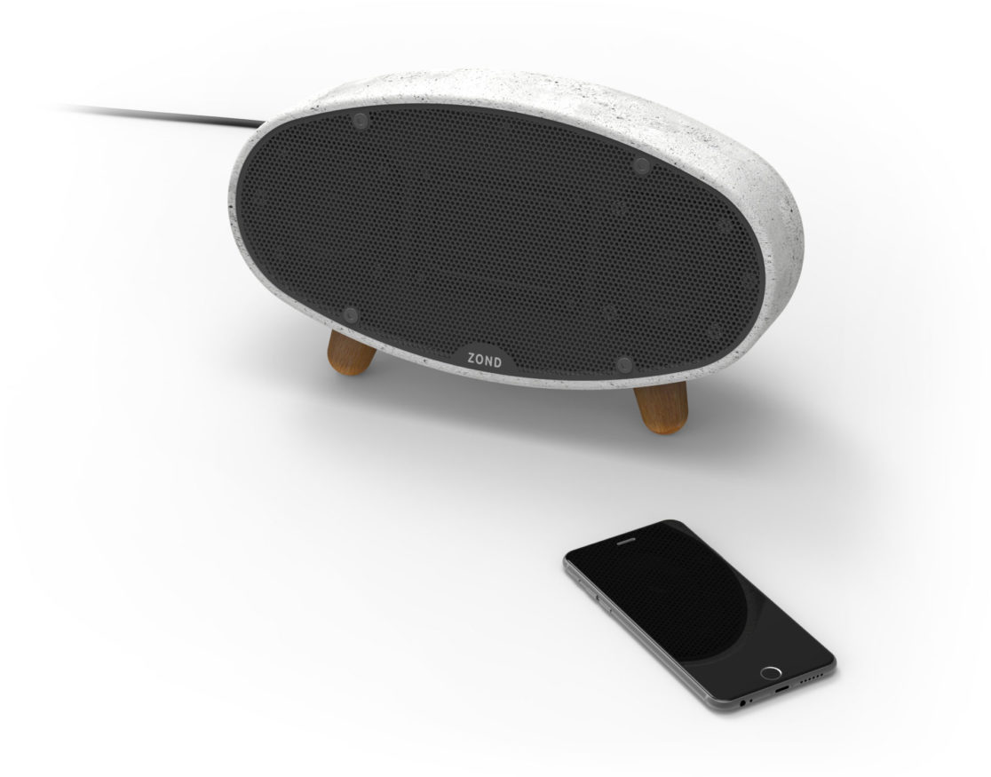 concrete speaker with iphone