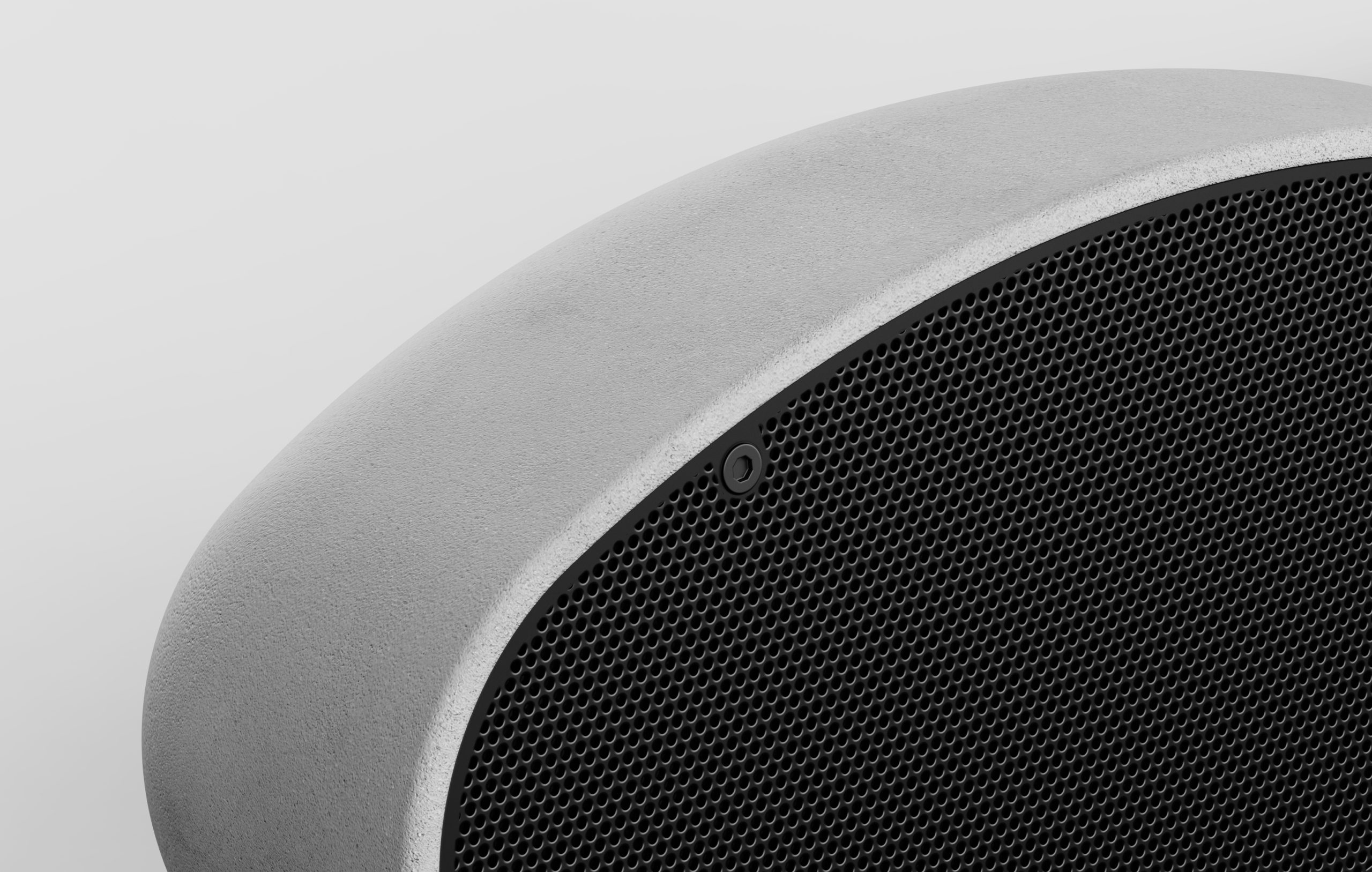 Concrete and metal details on speaker