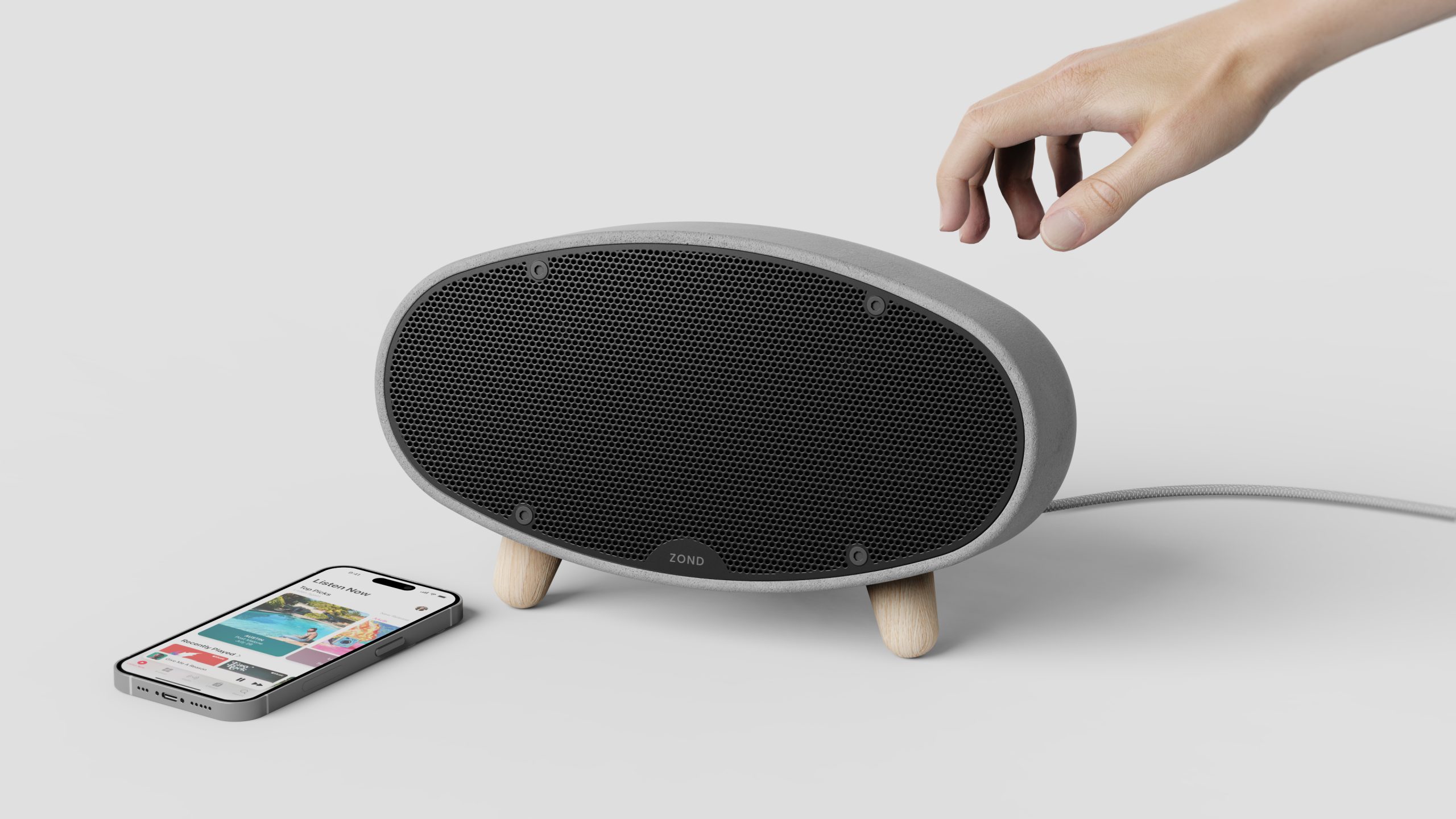 concrete speaker with iphone