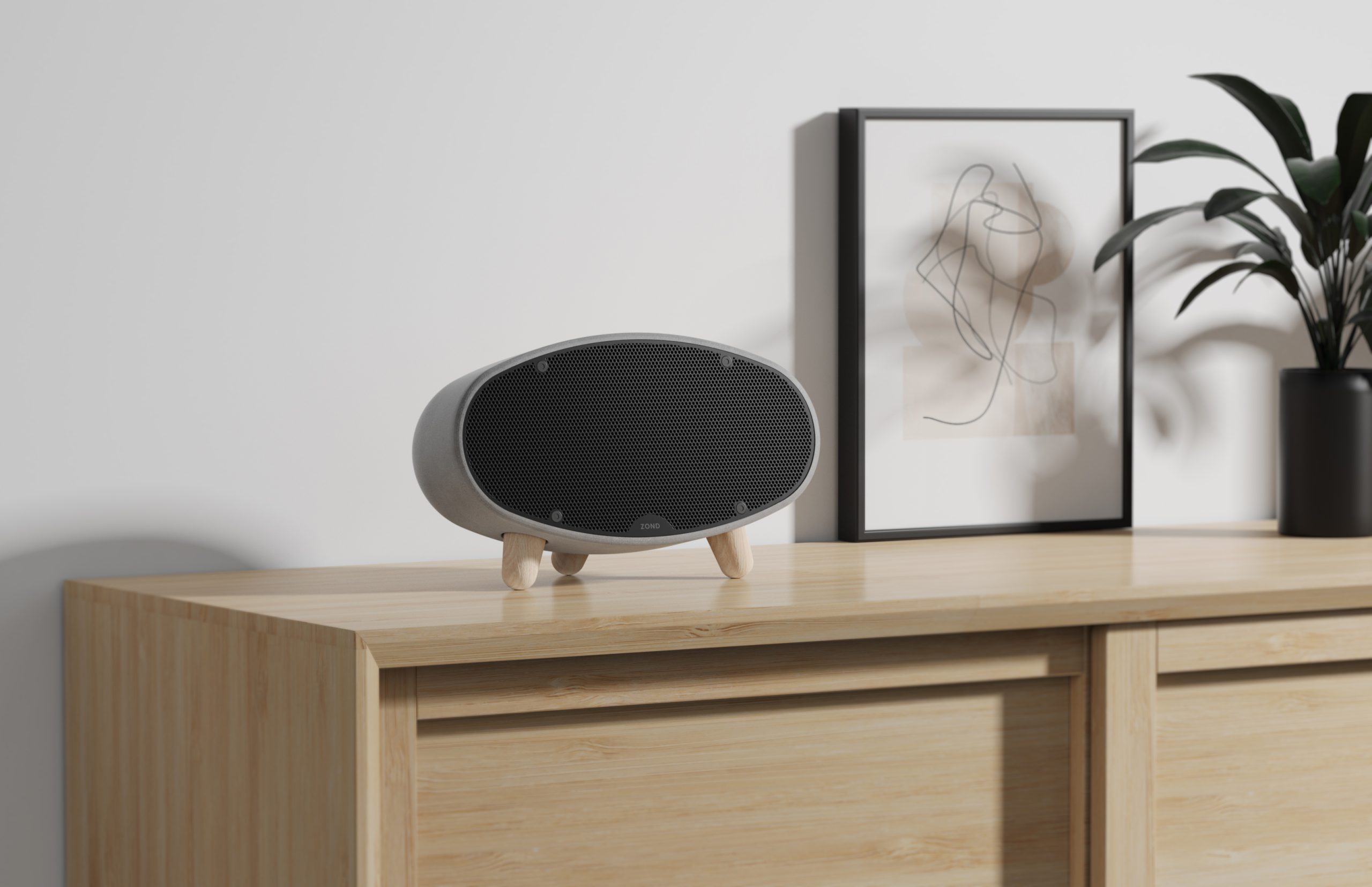 Concrete speaker on shelf