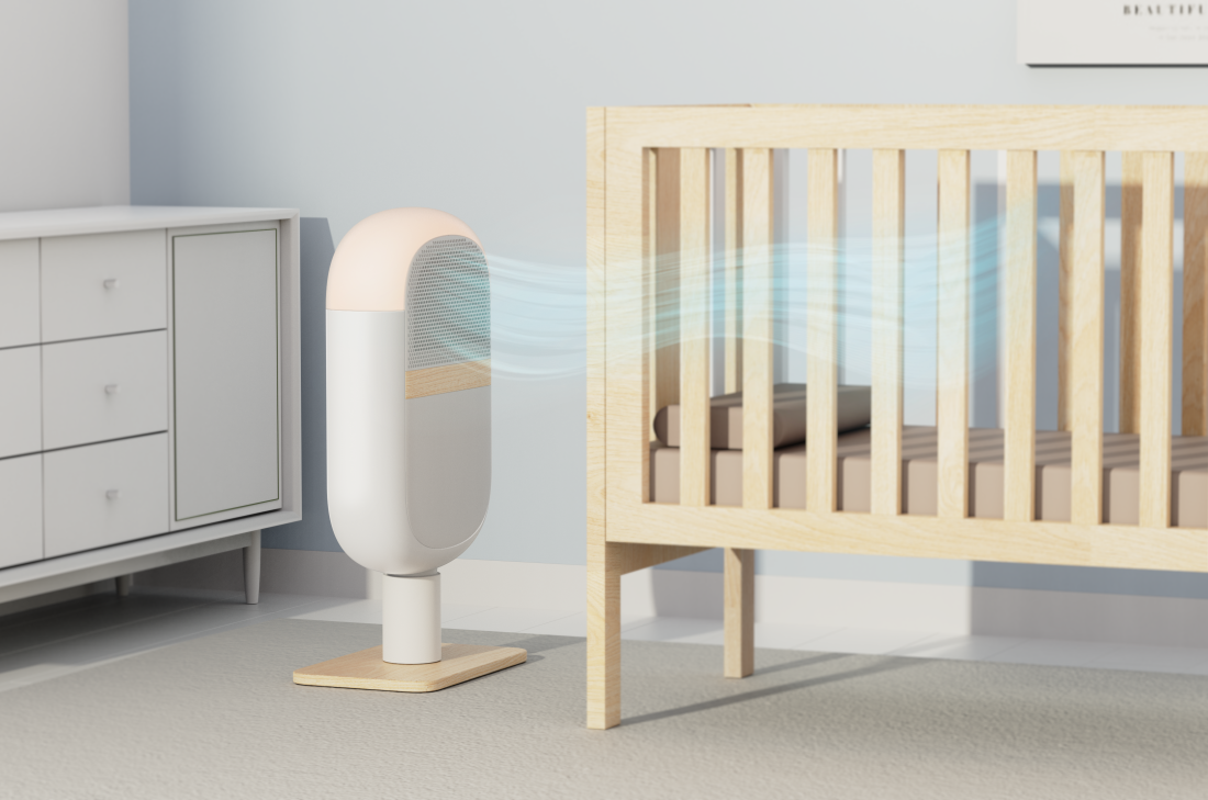 Baby purifier cleaning air over crib